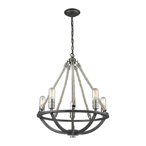 Natural Rope 5 Light Chandelier In Silvered Graphite With Polished Nickel Accents Ceiling Elk Lighting 