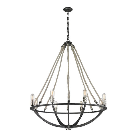 Natural Rope 8 Light Chandelier In Silvered Graphite With Polished Nickel Accents Ceiling Elk Lighting 