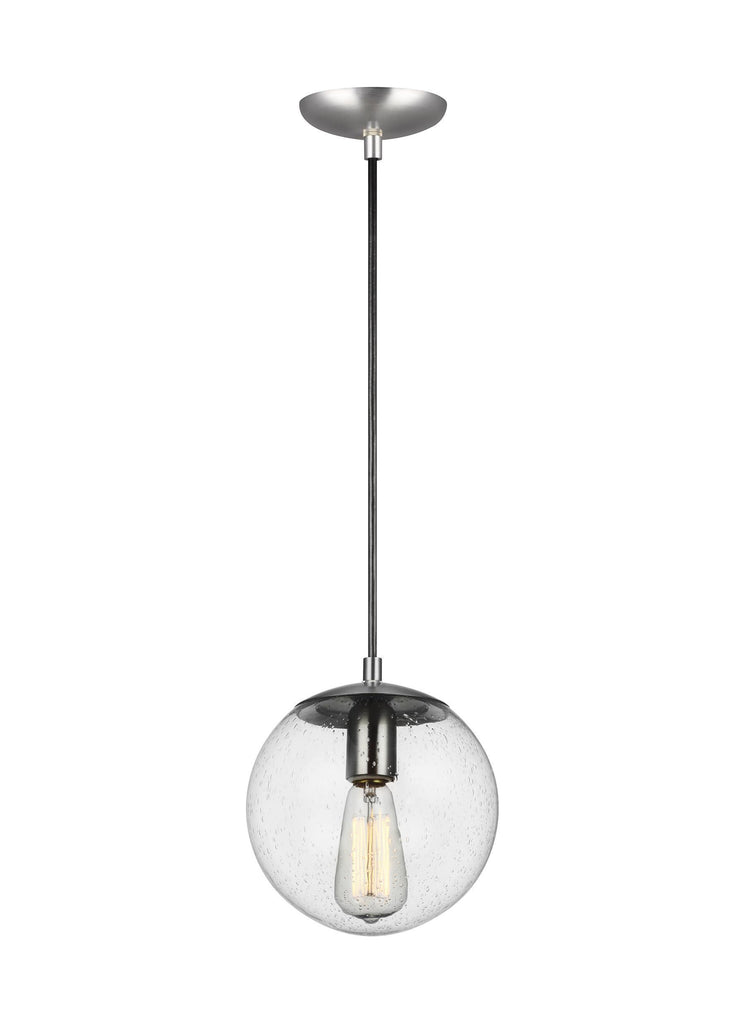 Leo - Hanging Globe One Light Pendant - Satin Aluminum Ceiling Sea Gull Lighting 