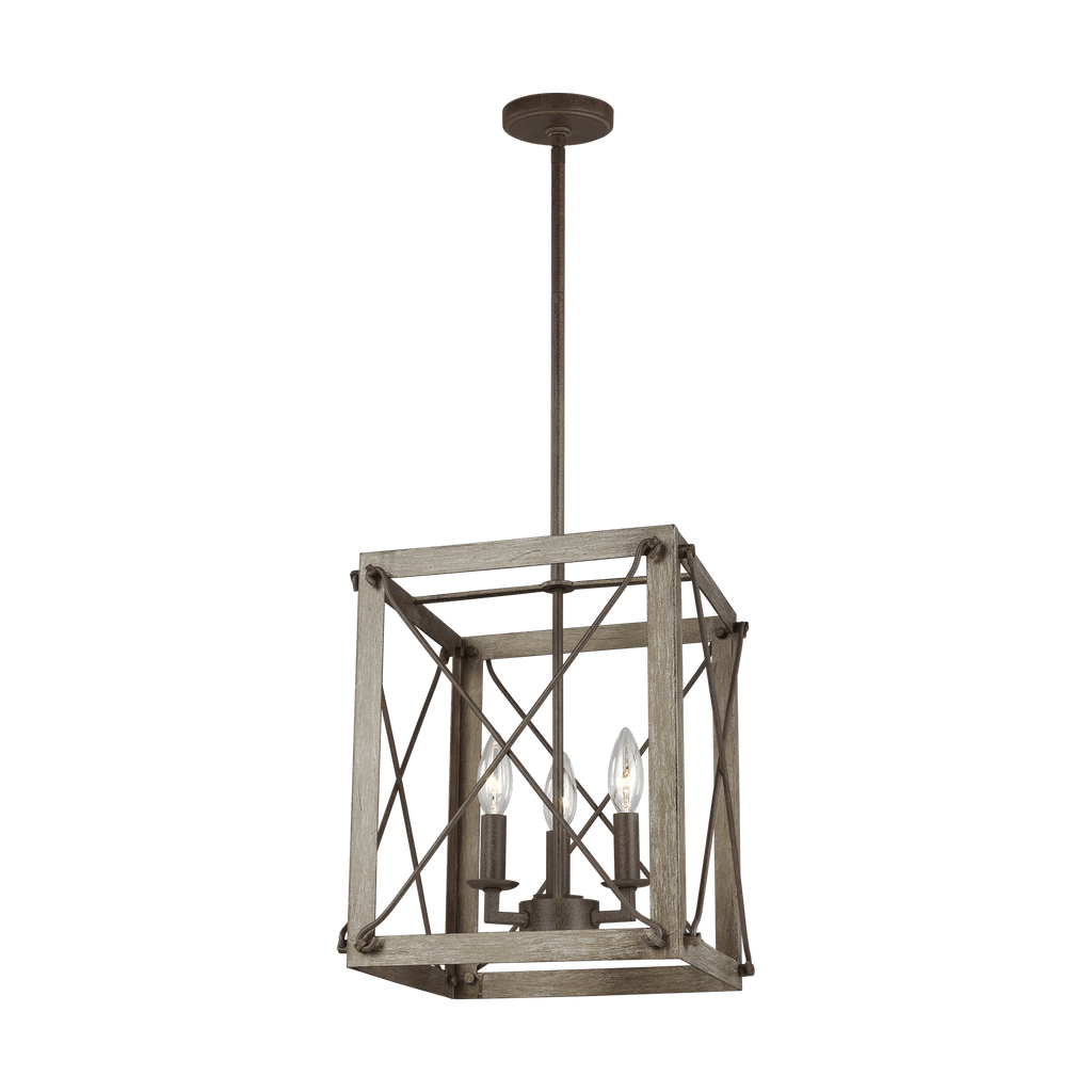 Thornwood Small Three Light Hall / Foyer - Washed Pine / Weathered Iron Ceiling Sea Gull Lighting 