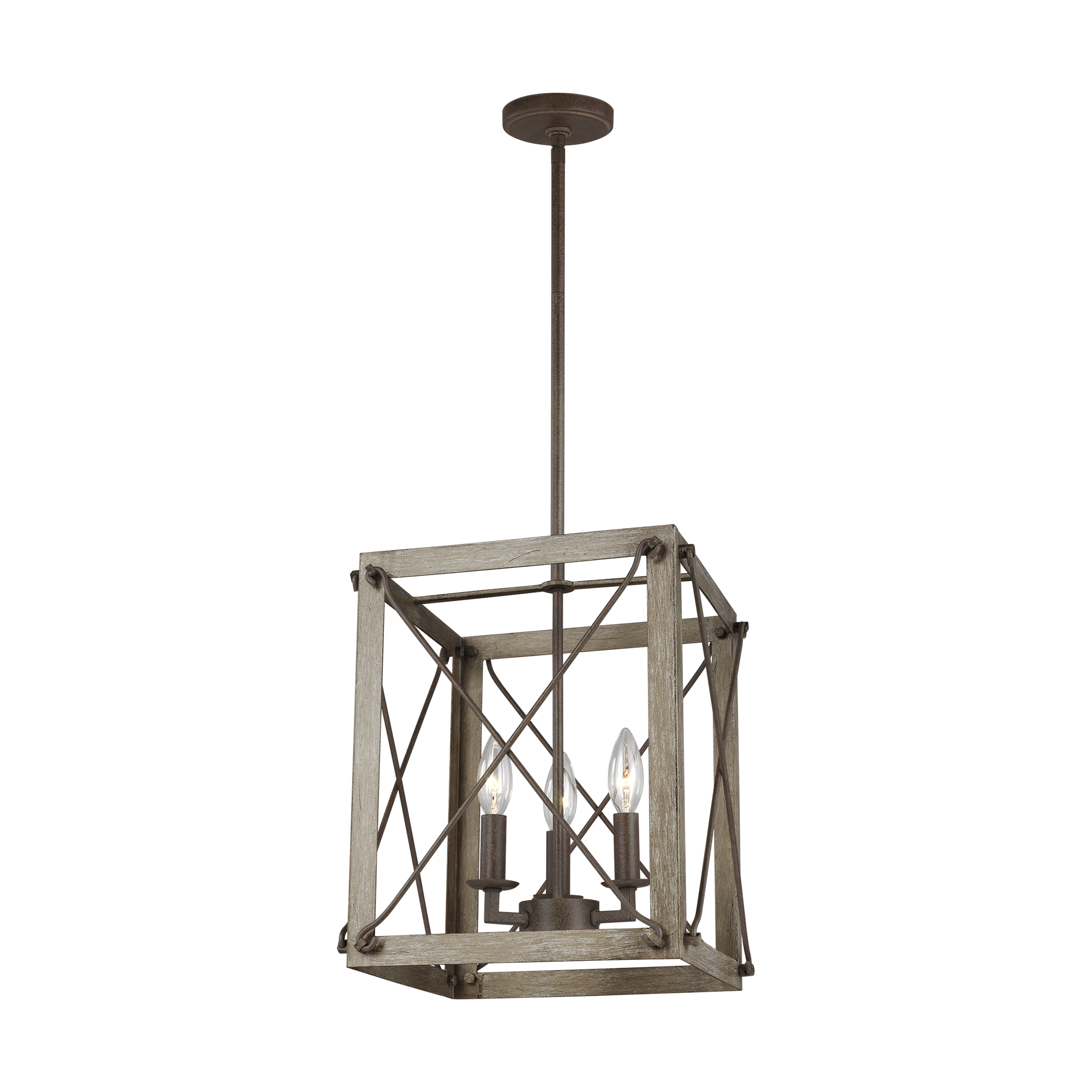Thornwood Small Three Light LED Hall / Foyer - Washed Pine / Weathered Iron Ceiling Sea Gull Lighting 