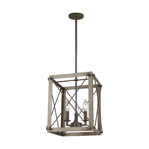 Thornwood Small Three Light LED Hall / Foyer - Washed Pine / Weathered Iron Ceiling Sea Gull Lighting 