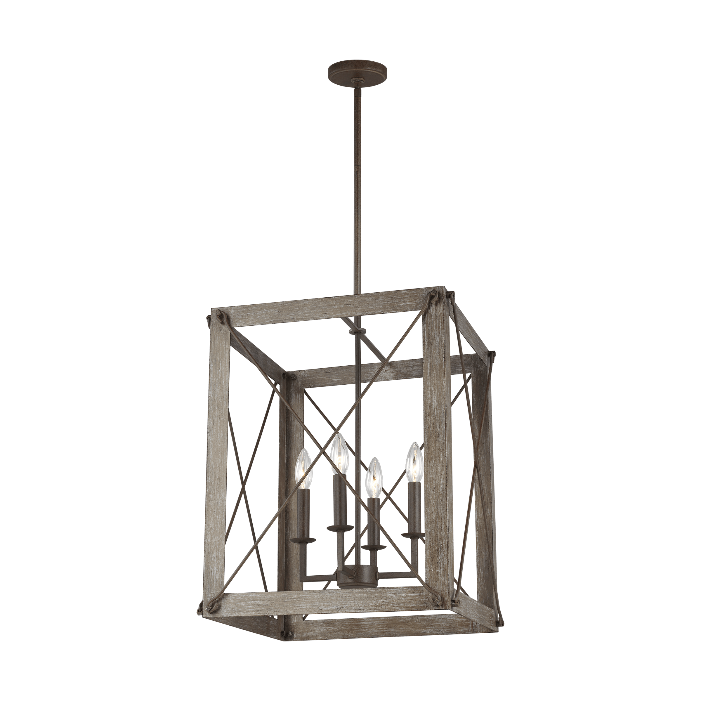 Thornwood Medium Four Light Hall / Foyer - Washed Pine / Weathered Iron Ceiling Sea Gull Lighting 