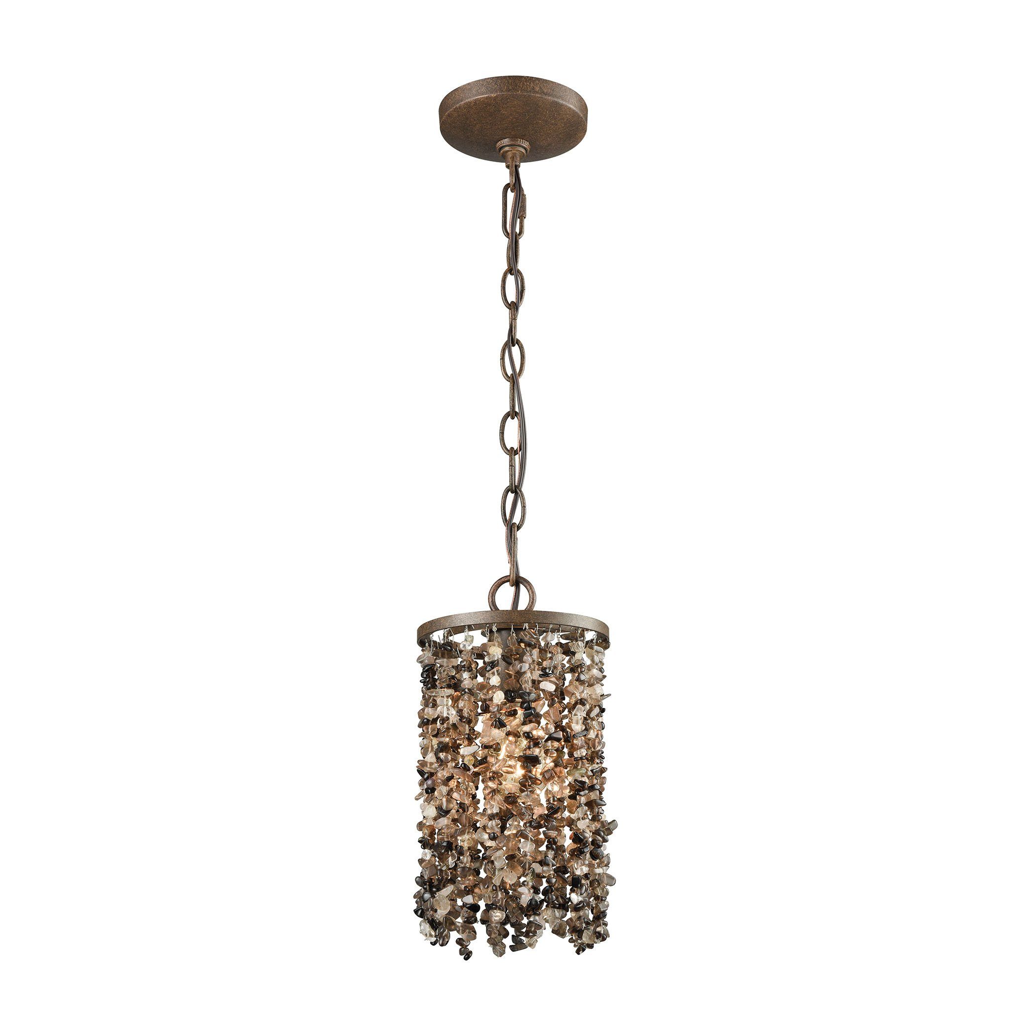 Agate Stones 1 Light Pendant in Weathered Bronze with Dark Bronze Agate Stones - Includes Recessed L Ceiling Elk Lighting 
