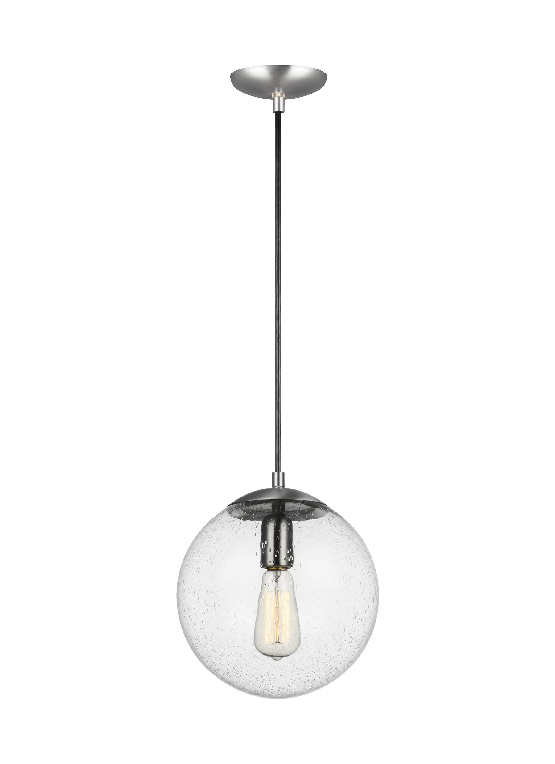 Leo - Hanging Globe One Light Pendant - Satin Aluminum Ceiling Sea Gull Lighting 