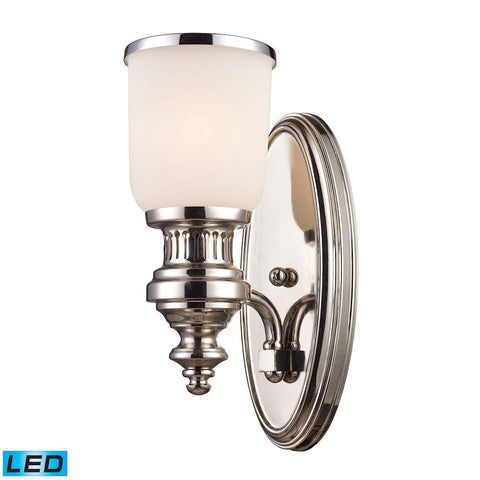 Chadwick 1 Light LED Wall Sconce In Polished Nickel And White Glass Wall Sconce Elk Lighting 