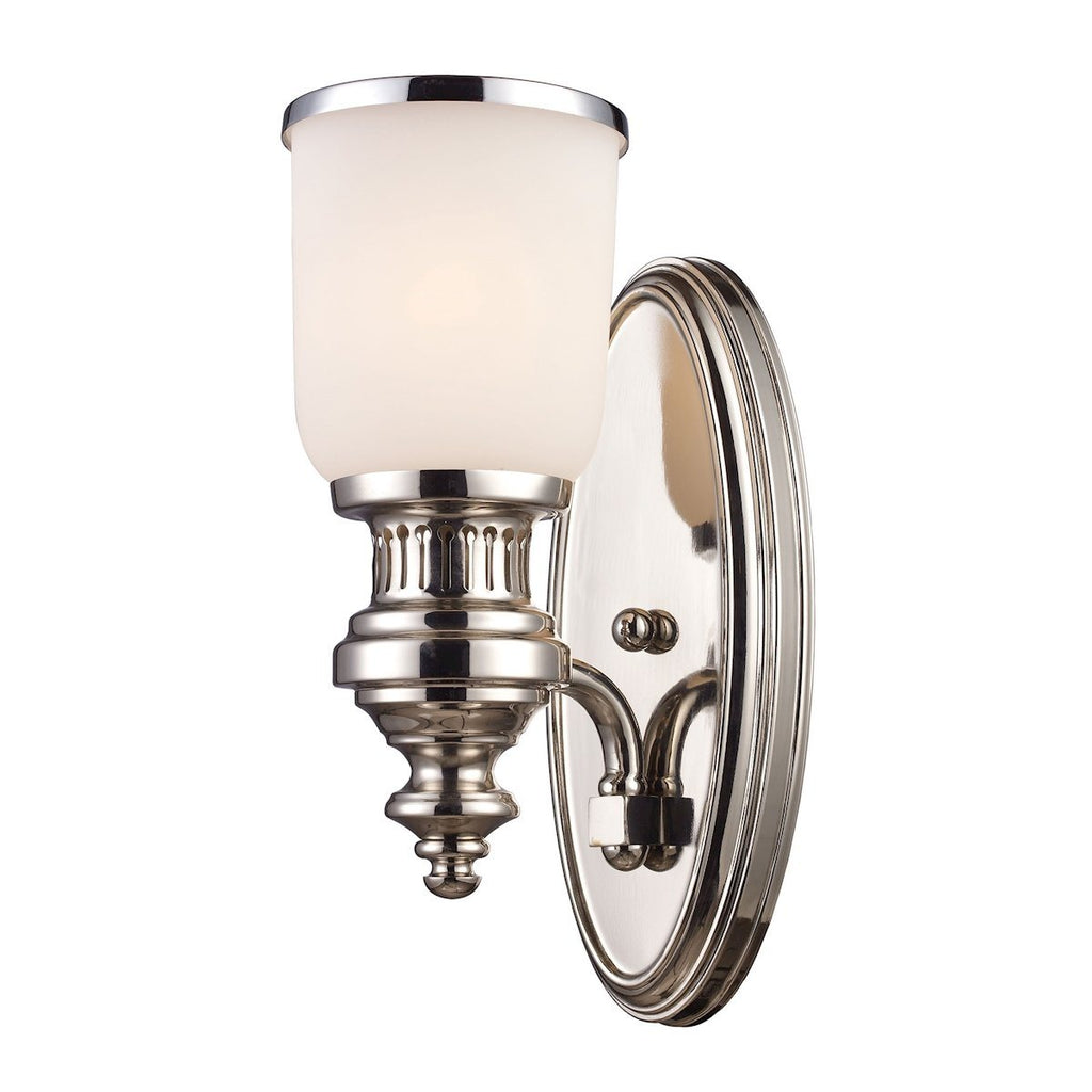 Chadwick 1 Light Wall Sconce In Polished Nickel And White Glass Wall Sconce Elk Lighting 