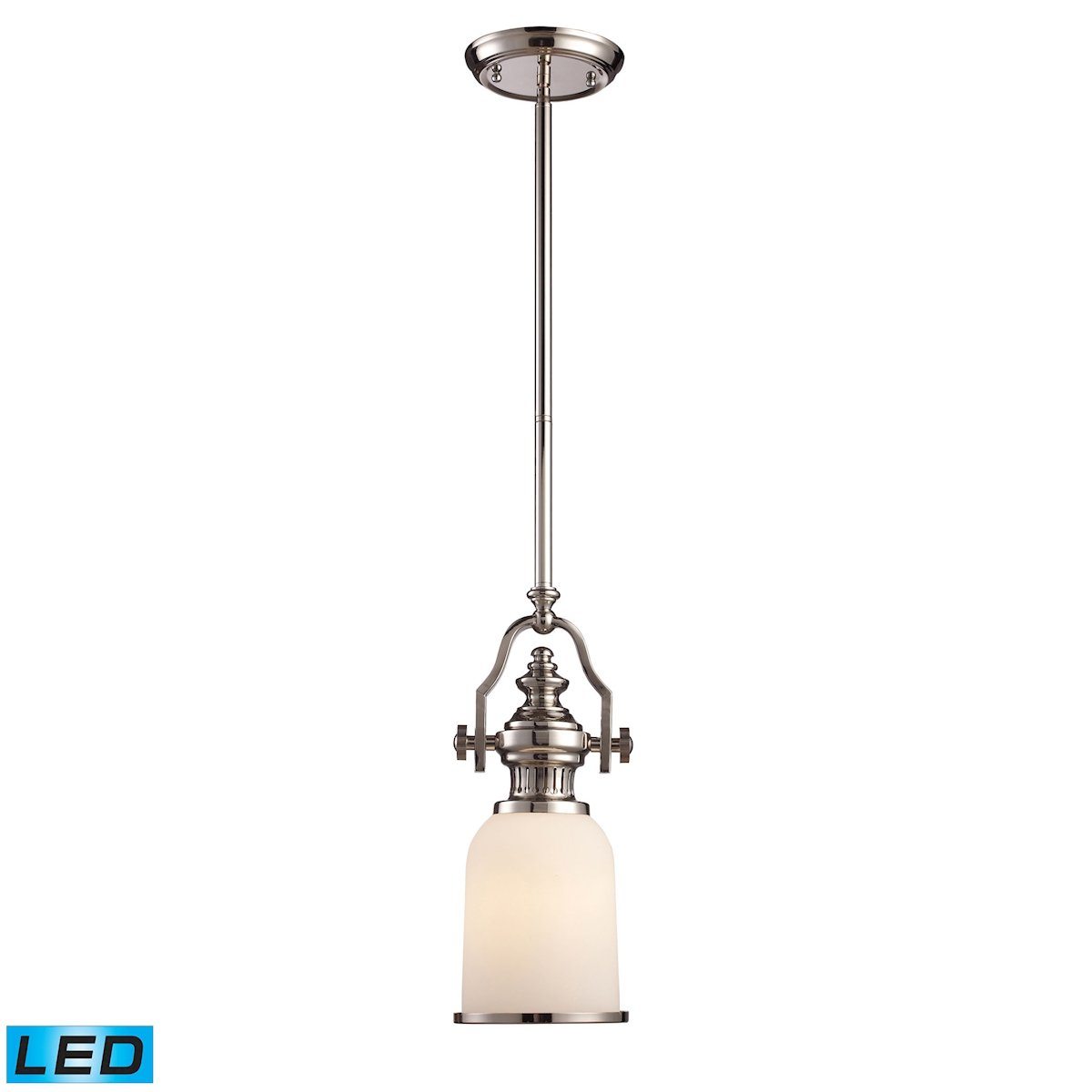 Chadwick LED Mini Pendant In Polished Nickel And White Glass Ceiling Elk Lighting 
