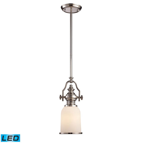Chadwick LED Mini Pendant In Polished Nickel And White Glass Ceiling Elk Lighting 
