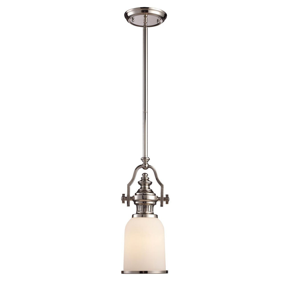 Chadwick Mini Pendant In Polished Nickel And White Glass Ceiling Elk Lighting 