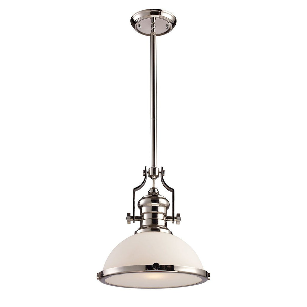 Chadwick 1 Light Pendant In Polished Nickel With White Glass Ceiling Elk Lighting 