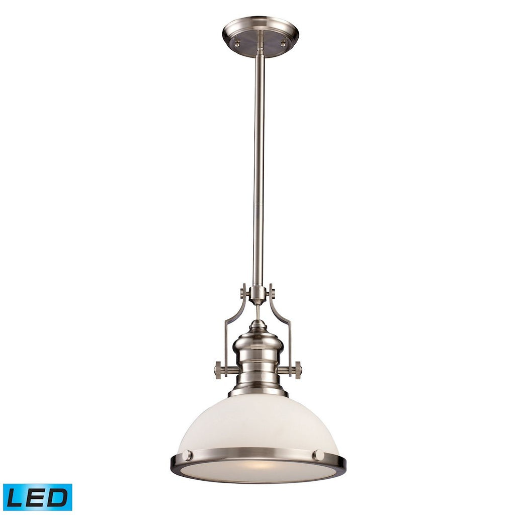 Chadwick 1 Light LED Pendant In Satin Nickel With White Glass Ceiling Elk Lighting 