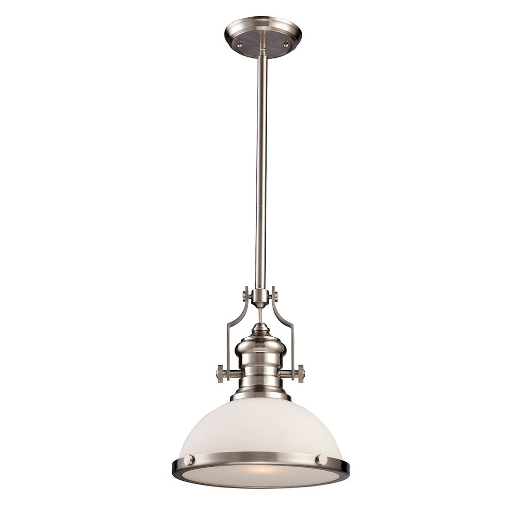 Chadwick 1 Light Pendant In Satin Nickel With White Glass Ceiling Elk Lighting 