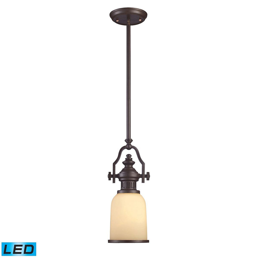 Chadwick LED Mini Pendant In Oiled Bronze And Amber Glass Ceiling Elk Lighting 