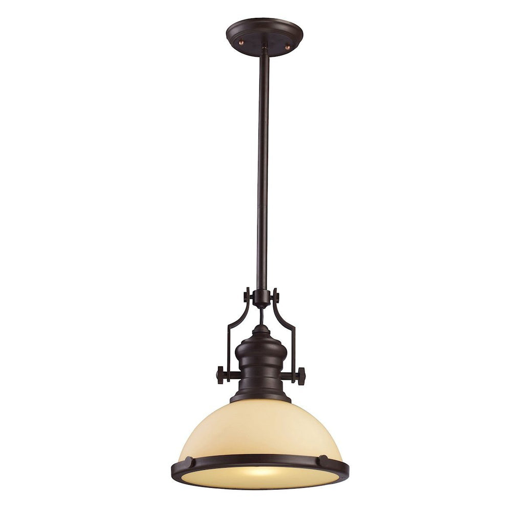 Chadwick 1 Light Pendant In Oiled Bronze And Amber Glass Ceiling Elk Lighting 