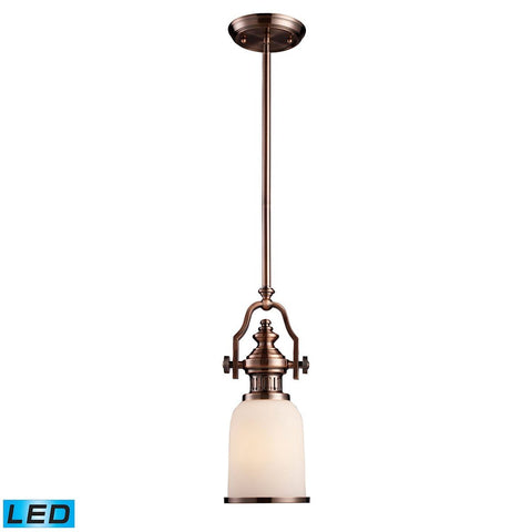 Chadwick LED Mini Pendant In Antique Copper And White Glass Ceiling Elk Lighting 
