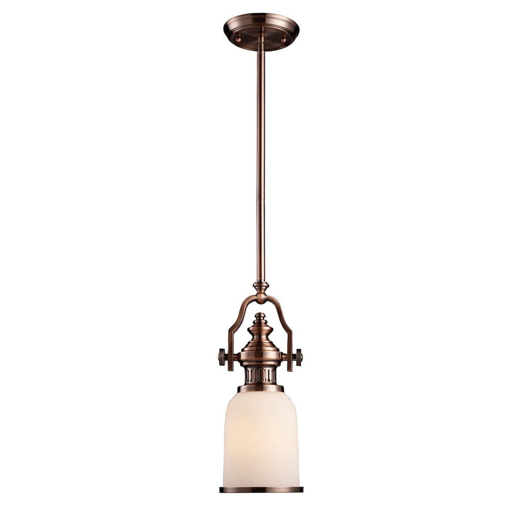 Chadwick Mini Pendant In Antique Copper And White Glass Ceiling Elk Lighting 