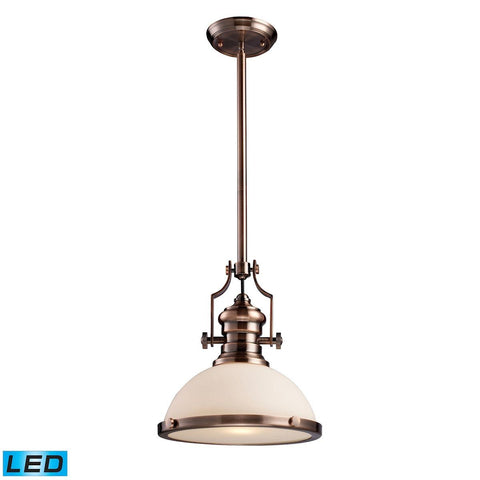 Chadwick 1 Light LED Pendant In Antique Copper And White Glass Ceiling Elk Lighting 