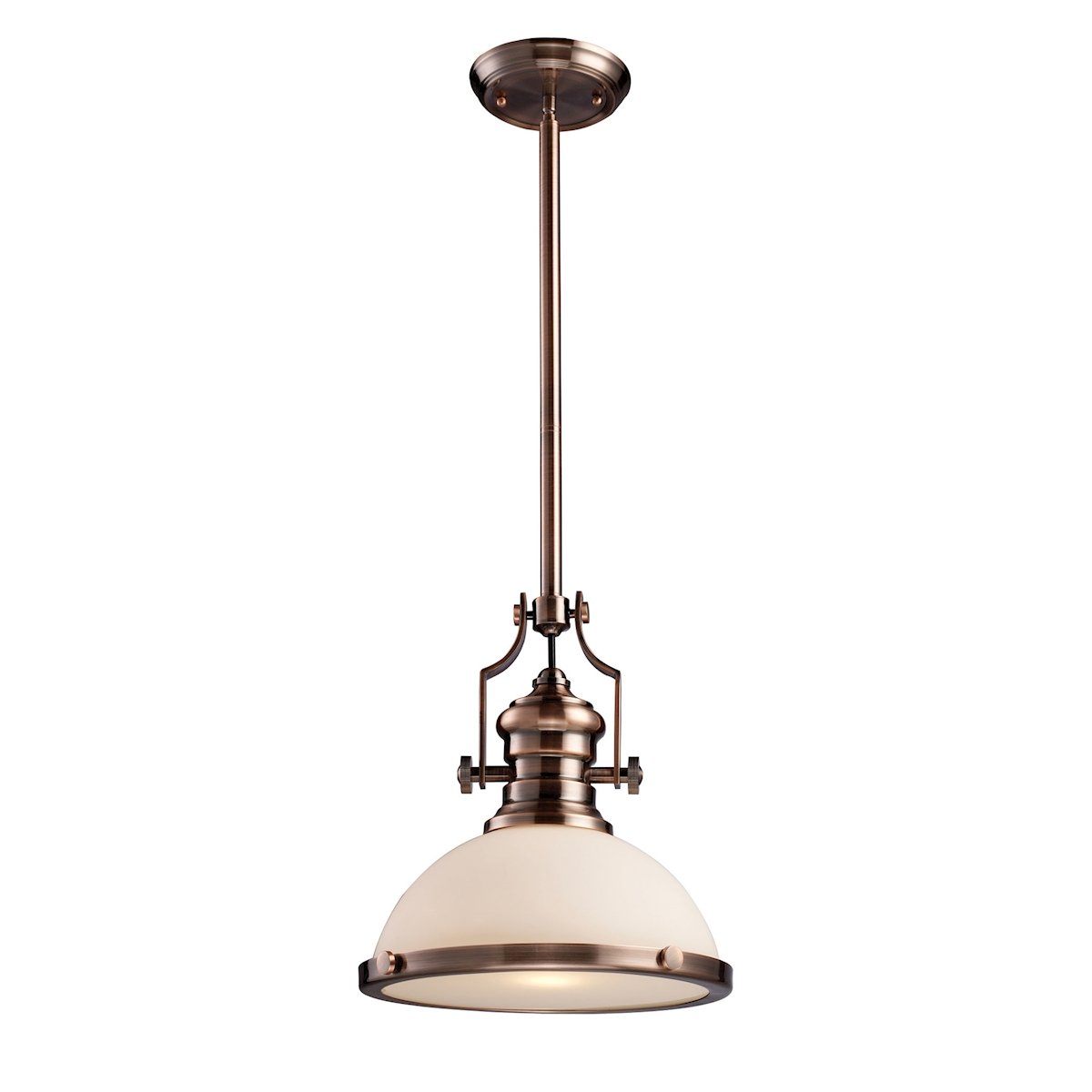Chadwick 1 Light Pendant In Antique Copper And White Glass Ceiling Elk Lighting 