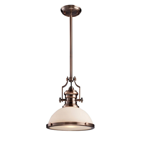 Chadwick 1 Light Pendant In Antique Copper And White Glass Ceiling Elk Lighting 