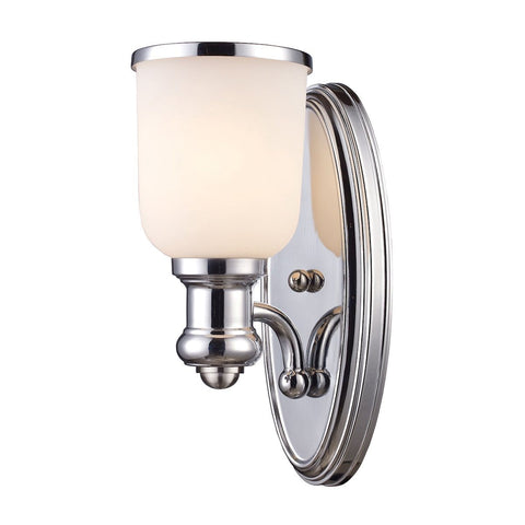 Brooksdale 1 Light Wall Sconce In Polished Chrome And White Glass Wall Sconce Elk Lighting 