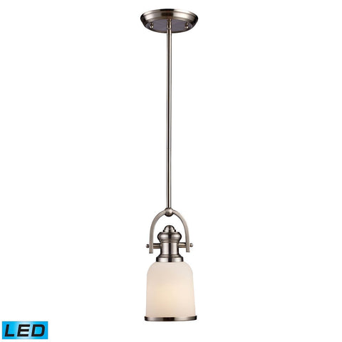 Brooksdale LED Pendant In Satin Nickel With White Glass Ceiling Elk Lighting 