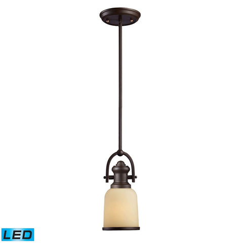 Brooksdale LED Mini Pendant In Oiled Bronze And Amber Glass Ceiling Elk Lighting 
