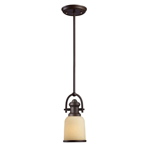 Brooksdale Mini Pendant In Oiled Bronze And Amber Glass Ceiling Elk Lighting 