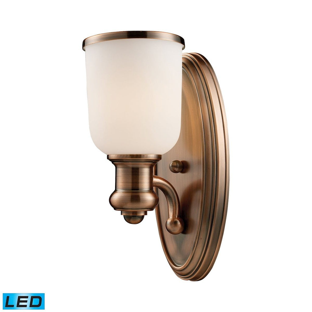 Brooksdale 1 Light LED Wall Sconce In Antique Copper And White Glass Wall Sconce Elk Lighting 