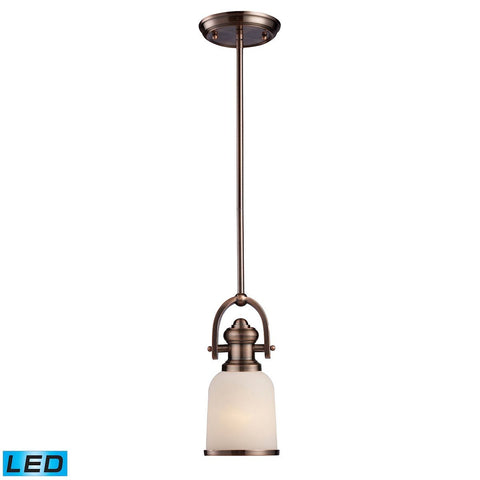 Brooksdale LED Mini Pendant In Antique Copper And White Glass Ceiling Elk Lighting 