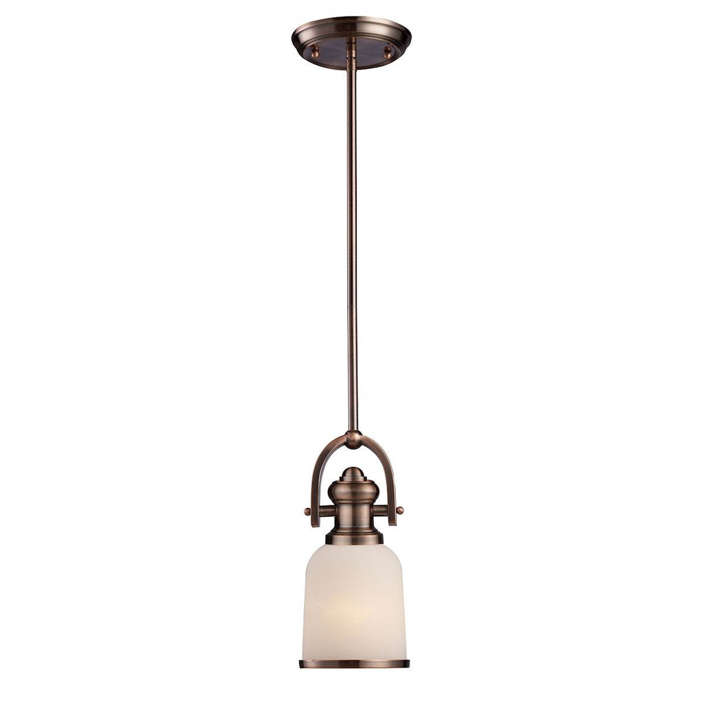 Brooksdale Mini Pendant In Antique Copper And White Glass Ceiling Elk Lighting 