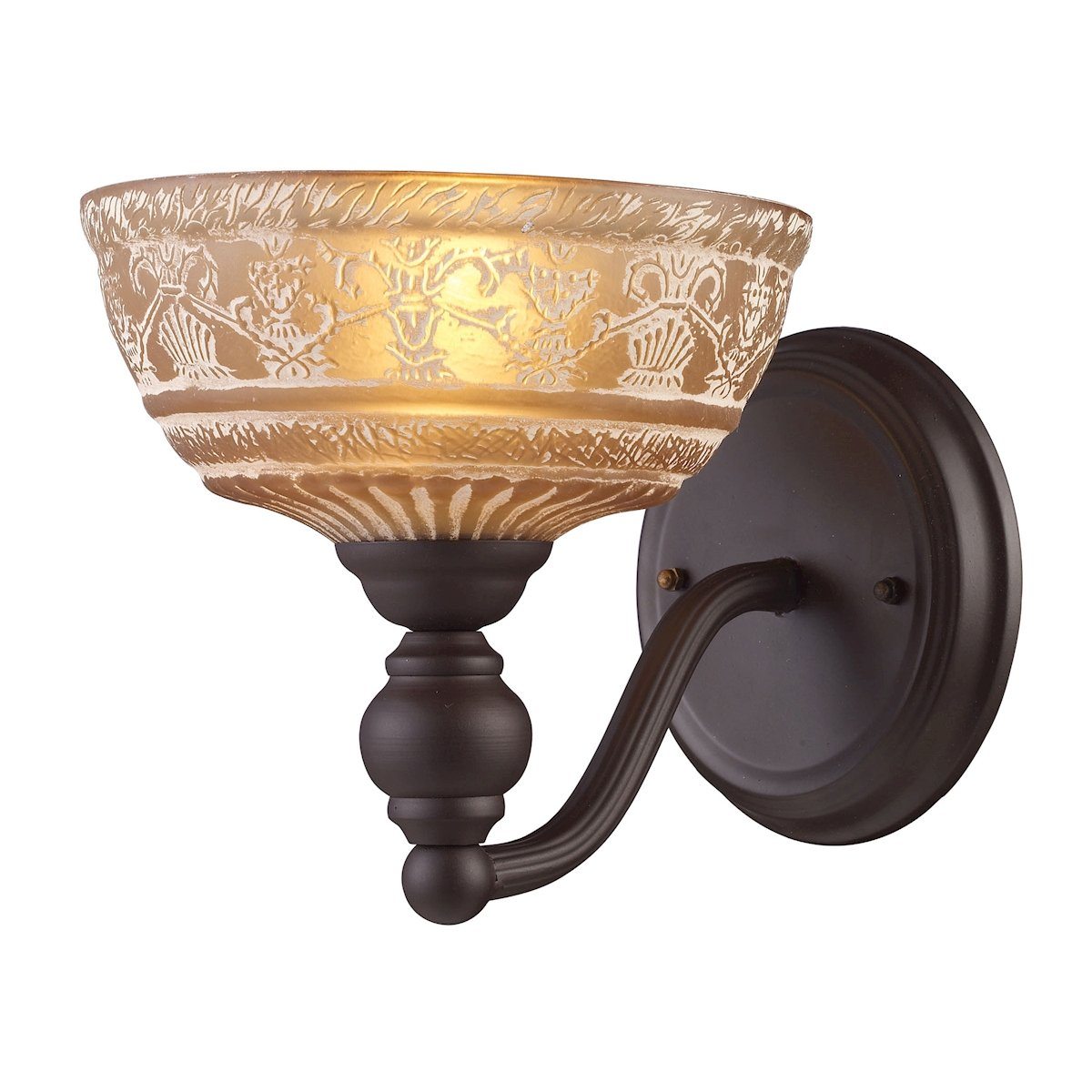 Norwich 1 Light Wall Sconce In Oiled Bronze And Amber Glass Wall Sconce Elk Lighting 