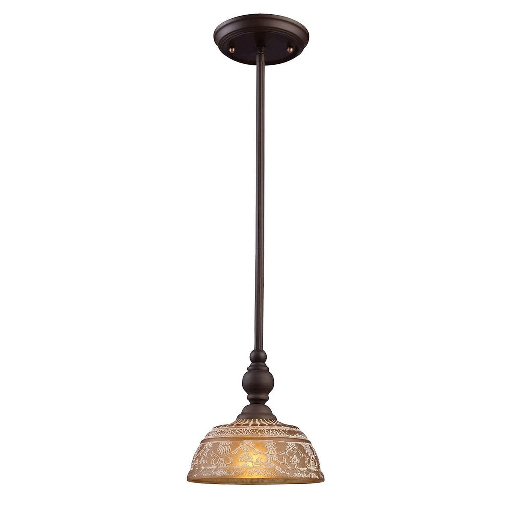 Norwich 1 Light Mini Pendant In Oiled Bronze And Amber Glass Ceiling Elk Lighting 