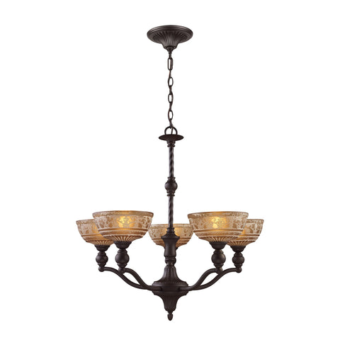 Norwich 5 Light Chandelier In Oiled Bronze And Amber Glass Ceiling Elk Lighting 