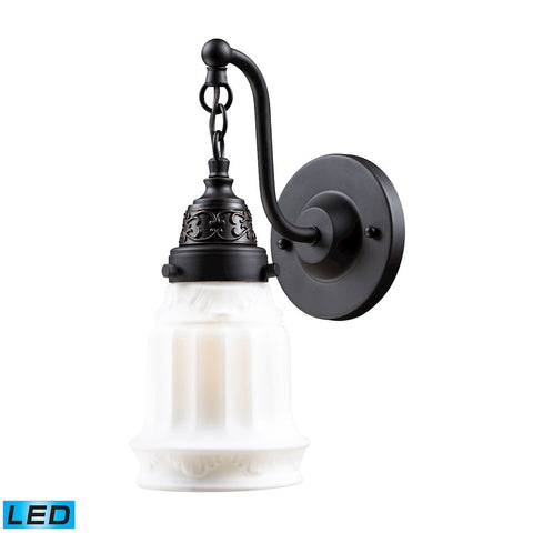 Quinton Parlor 1 Light LED Sconce In Oiled Bronze And White Glass Wall Sconce Elk Lighting 