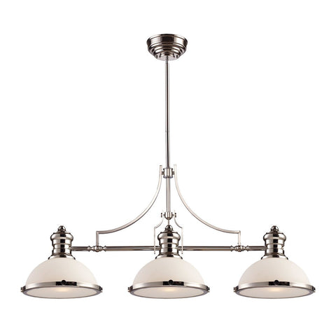 Chadwick 3 Light Billiard In Polished Nickel And White Glass Ceiling Elk Lighting 