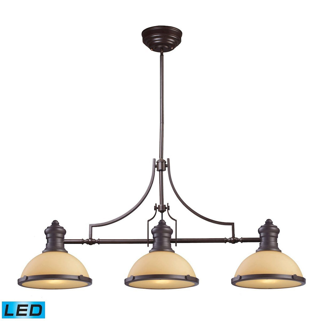 Chadwick 3 Light LED Billiard In Oiled Bronze And Amber Glass Ceiling Elk Lighting 