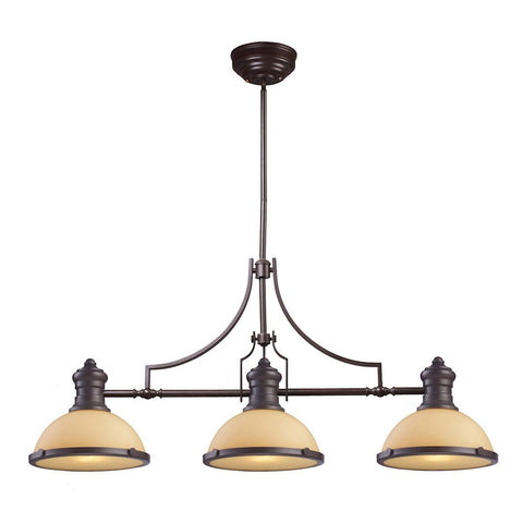 Chadwick 3 Light Billiard In Oiled Bronze And Amber Glass Ceiling Elk Lighting 