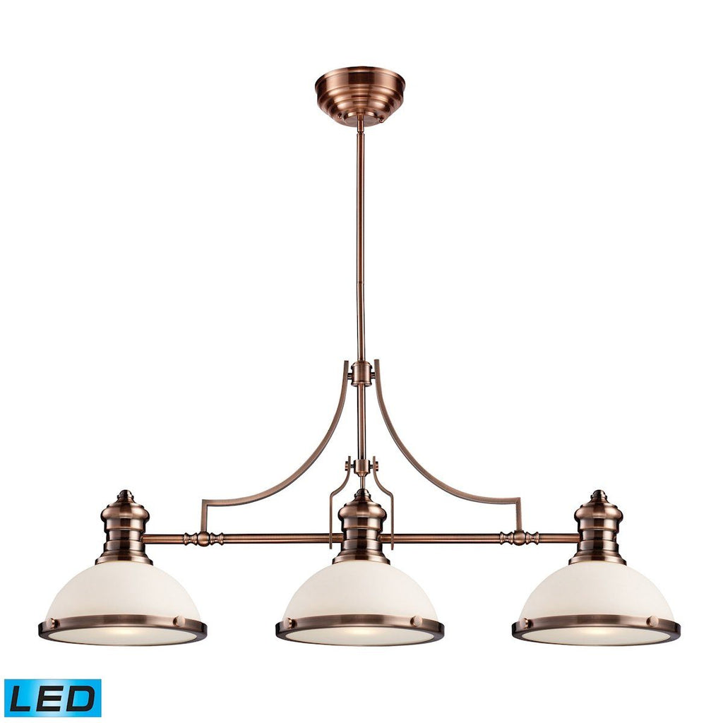 Chadwick 3 Light LED Billiard In Antique Copper And White Glass Ceiling Elk Lighting 