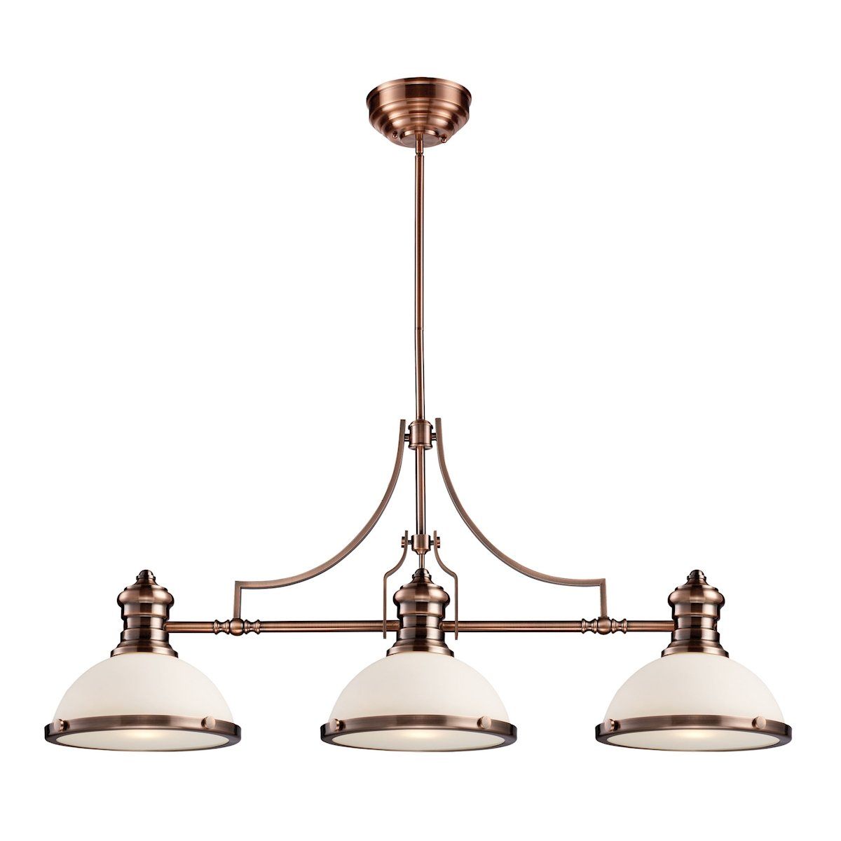 Chadwick 3 Light Billiard In Antique Copper And White Glass Ceiling Elk Lighting 