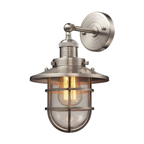Seaport 1 Light Sconce In Satin Nickel And Clear Glass Wall Sconce Elk Lighting 