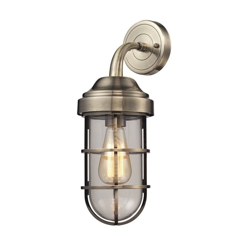Seaport 1 Light Wall Sconce In Antique Brass And Clear Glass Wall Sconce Elk Lighting 