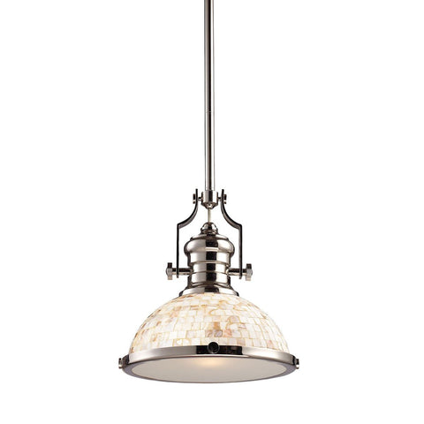 Chadwick 1 Light Pendant In Polished Nickel And Cappa Shells Ceiling Elk Lighting 