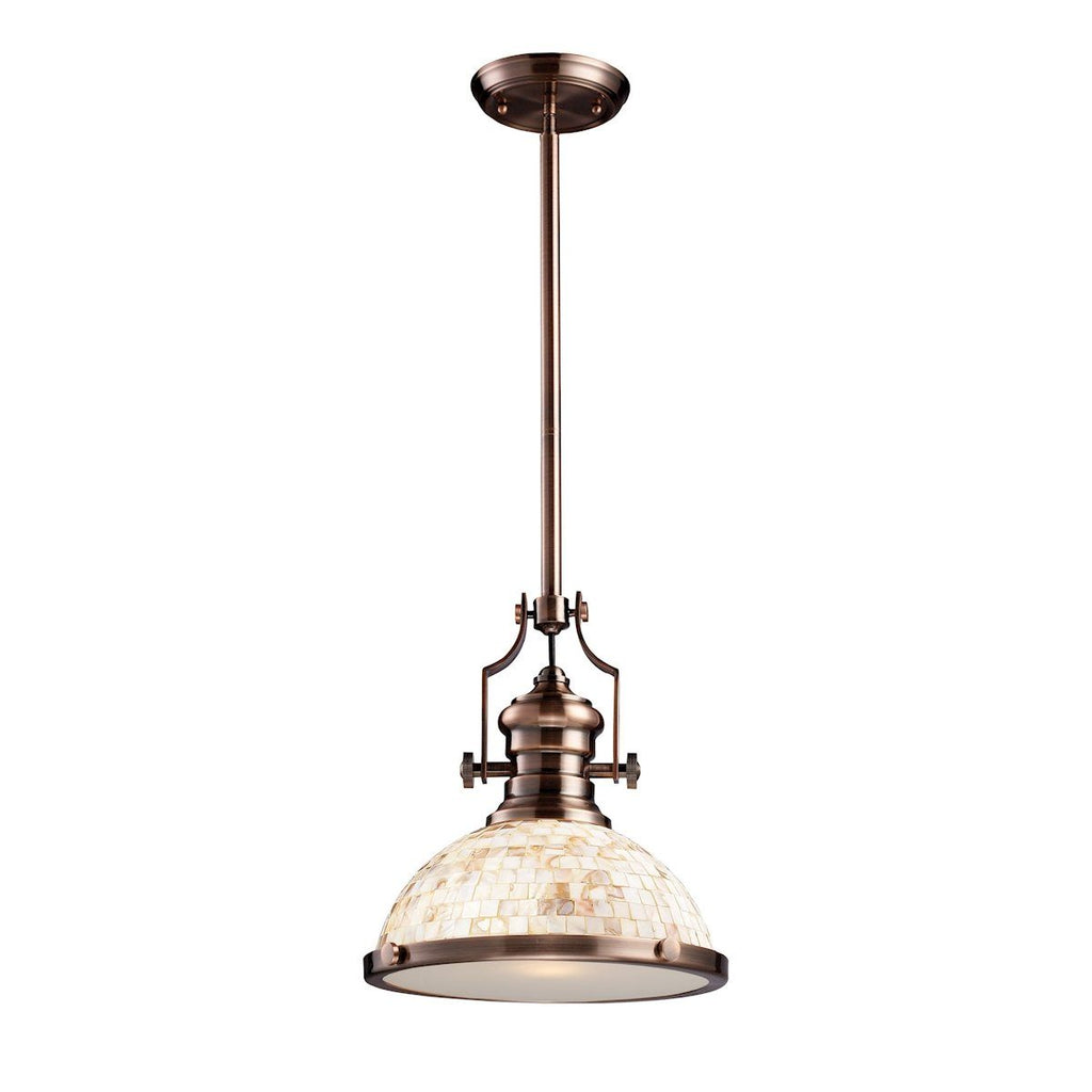 Chadwick 1 Light Pendant Antique Copper And Cappa Shells Ceiling Elk Lighting 