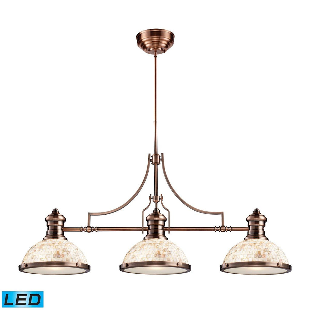 Chadwick 3 Light LED Billiard In Antique Copper And Cappa Shells Ceiling Elk Lighting 
