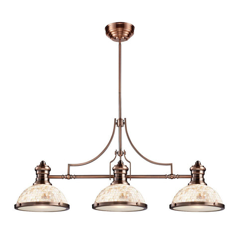 Chadwick 3 Light Billiard In Antique Copper And Cappa Shells Ceiling Elk Lighting 