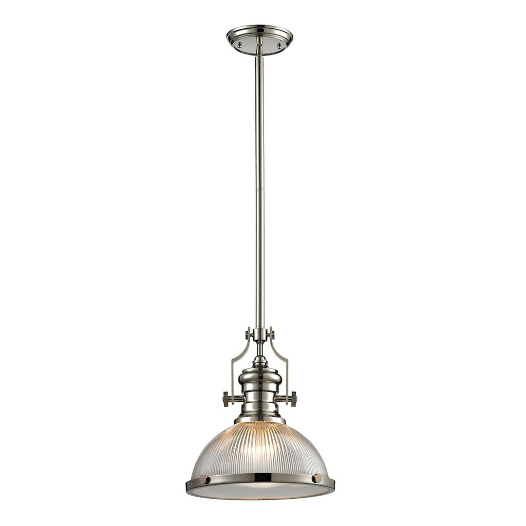 Chadwick 1 Light Pendant In Polished Nickel And Halophane Glass Ceiling Elk Lighting 