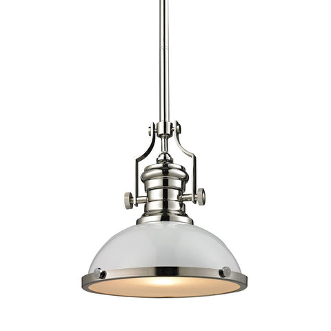 Chadwick 1 Light Pendant In Gloss White And Polished Nickel Ceiling Elk Lighting 