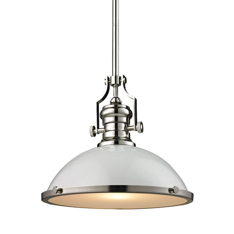 Chadwick 1 Light Pendant In Gloss White And Polished Nickel Ceiling Elk Lighting 