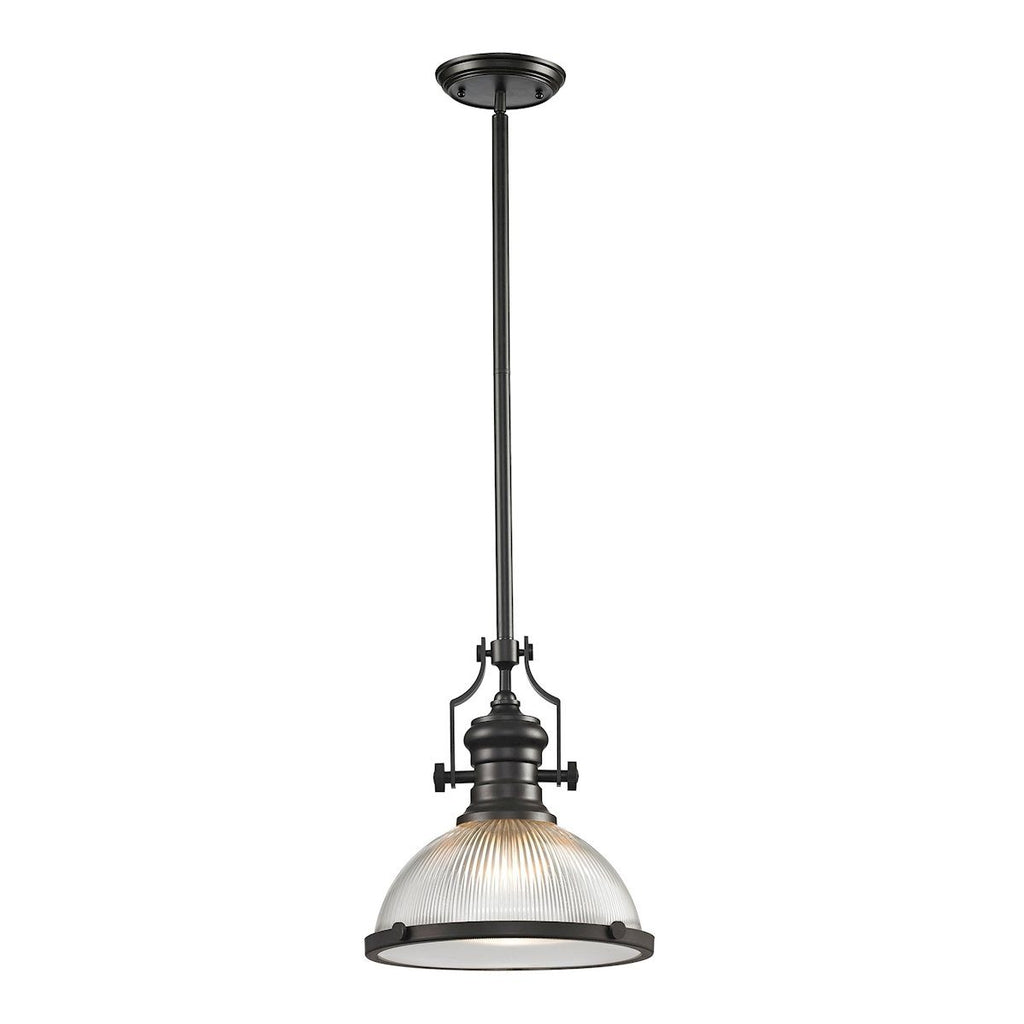 Chadwick 1 Light Pendant In Oil Rubbed Bronze And Halophane Glass Ceiling Elk Lighting 